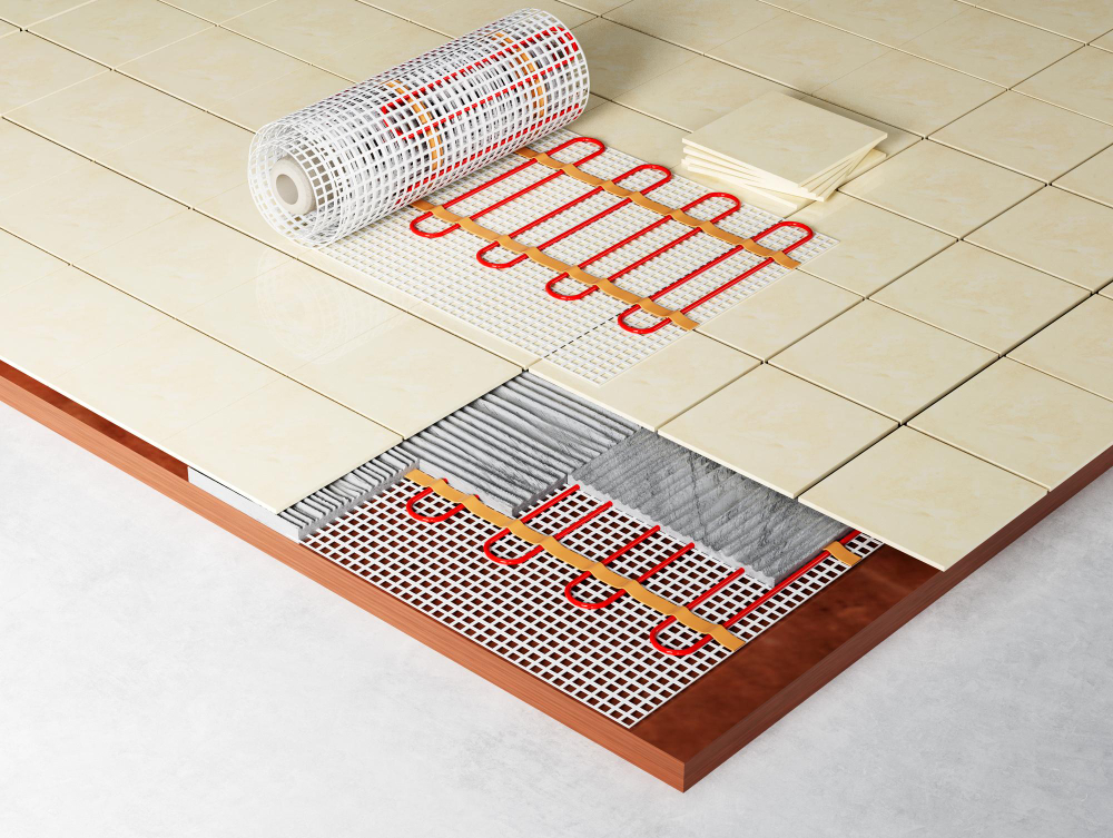 realistic 3d render underfloor heating electric floor heating system